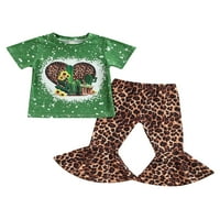 GENUISKIDS TODDLER Djevojka Proljetna odjeća, kratki rukav Kaktus Ispis majica + Leopard Flare hlače