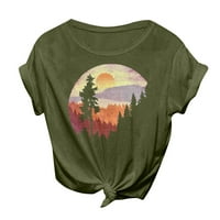 Žene casual vintage sunce Print Camping Print Solid Boja bluza s kratkim rukavima TOP majica