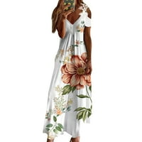 Fragarn ženski modni ljetni ispis V-izrez sa ramena kratkih rukava za spajanje čipka
