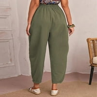 Plus size žene Jesen Ležerne prilike labave elastične strugove Obrezane hlače Hlače vojske zelene XL
