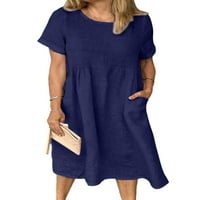 Avamo dame duge haljine Solid Color Sendress Crew Crt Midi haljina Ženska prozračna putovanja Tamno plava 2xl
