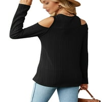 Bluza s prednjim slojama za žene dugih rukava pulover casual labavo vrat hladnog ramena, obična majica