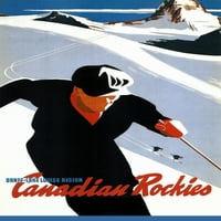 Skijanje u kanadskim stijenama. Slika snimljena iz kanadskog pacifičkog putničkog plakata dobarne ere