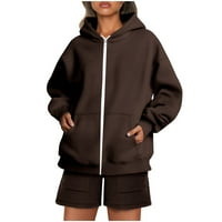 Zip up hoodie i kratke hlače Postavite žene dugih rukava s kapuljačom s kapuljačom džepova Sportska odjeća Duks