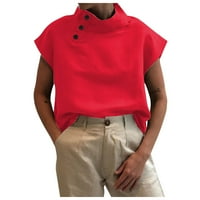 Lastesso Womens Y2K vrhovi Trendy poluokolica majica s visokim ovratnikom Pamuk posteljina ljetna bluza