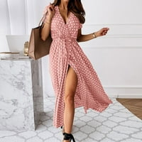 Miayilima mini haljine za žene modni V-izrez kratki rukav polka-dot cvjetni tursni haljina