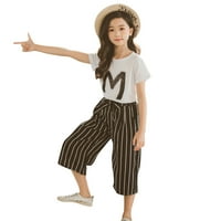 Djevojčice za djecu Teen Kids Pismo Majica Majica kratkih rukava Stripe Hlače Set outfits