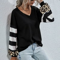 Ženski ležerni pulover s dugim rukavima V-izrez Leopard Ispiši džemper za spajanje vrhovi crne l