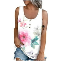 Ženska apepal Worke Worken Henley Tank Top Crew Neck kaiš bez rukava Ležerne prilike Cvjetni print Cami Vest Pink 2xl