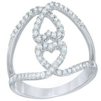 Bijeli prirodni dijamantski dvostruki prsten za srce u 10kwhite zlato