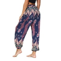 Clearsance ženske cvjetove ljetne hlače yoga hlače hlače duge labave otisnute harem hlače mornarice