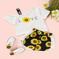 Bear Toddler Djevojke Outfits 4T Djevojke za dijete Ljetne odjeće 5t Djevojke za dijete Slatki suncokret