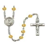 St. Alice Srebrna krunica od novembra žuta požarna polirana perle Crucifi Veličina medaljine šarm
