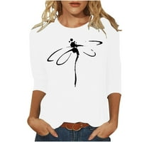 JMntiy ženska modna štamparija labava majica Srednja rukava rukava bluza okrugla vrat Ležerne prilike za uklanjanje vrhova
