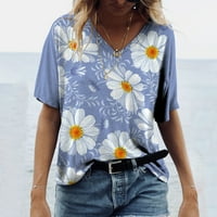 Slatki vrhovi za ženske ležerne majice cvjetni ispisani V-izrez kratki rukav bluza za bluzu s kratkim