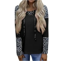 Žene Leopard patchwork bluza Vruća V izrez Criss Cross čipke up casual košulje dugih rukava labav fit pulover pada odjeću