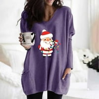 Žene Božićne jelene V-izrez Tie-dye džepovi dugi rukavi gradijentni vrhovi bluza hot6sl487157