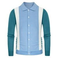 FeterNallAmmer Muška pletena traka polo majica s majicama rever s dugim rukavima, najpopularnije majice za muškarce