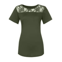 Ženski grafički print ljetni vrhovi kratki rukav posada vrata čipkasti patchwork comfy mekana modna labava fit casual majica