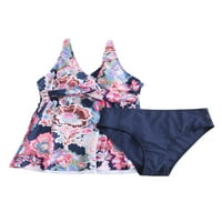 Jusddie Ladies Tankini setovi cvjetni print kupaći kostimi bez rukava podstavljen dva kupaći kostim V izrez Žene Visoki struk Prednji čvor Tummy Control Polka Dot Purple M