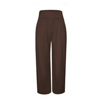 Umfun ženske hlače visokog struka plus veličine hlače zazor labavo ravne široke pantalone za noge casual rastezljive gamaše kafe l