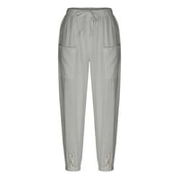 Duge hlače za žene modne žene ljetne casual labavo pamučne i posteljine džepove čvrste pantalone vojske
