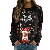 Božićne majice za žene Jesen modni pulover Buffalo plairani slatki xmas tisak za ispis zapadnih vrhova dugih rukava okrugli vrat dukserice crne s