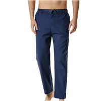 Ecqkame muške pantalone za posteljinu pamučne pantalone s elastičnim strukom vučene s kasnim pantalonama assantsstraight hlače sportske pantalone hlače mornarica XL prodaja