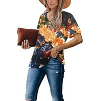 USMIXI ženski vrhovi cvjetni tisak kratkih rukava V-izrez TEE majice Ljeto dame labavo Fit Comfy lagane