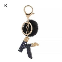 Crna smola Pismo A-Z Privjesak za ključeve Priključni prsten za ključeve sa pompomnim torbim djevojkama