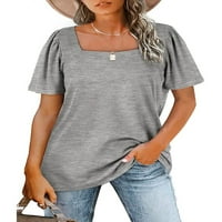 Multitrazna labava majica za žene ljeto, čvrste boje prugastim print kratkim rukavima kvadratni vrat