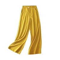 Ženske casual široke pantalone za nogu visokog struka spuštane ravne pantalone s dugim hlačama žuto