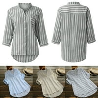 Bluze MLQIDK Plus veličine za žene V izrez prugaste tunike vrhovi za oblikovanje rukava s rukavima Down