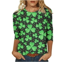 TKLpehg rukav za žene udobne labave bluze grafički tees St. Patrick's Day Print Tunic Tops Leisure Spring Košulje Tročemjerni rukav za rukav Povratak pulover Tipke Lagane zelene boje