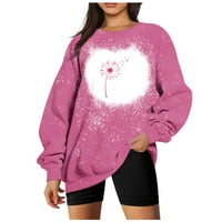 Zkozptok ženska četvrt dukserice plus veličina casual dugih rukava pulover tiskane kapuljače, ružičaste, ružičaste, xxl