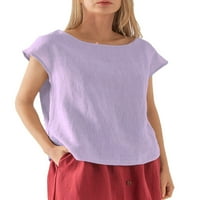 Voguele Dame Ljetni vrhovi Majica sa čvrstom bojom Majica kratkih rukava Pulover na plaži Comfy Tee