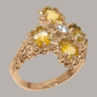 Britanci izrađeni 14k ružični zlatni prirodni dijamant i citrinski ženski prsten - veličine opcija -