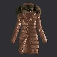 Miluxas Clearence Plus Veličina Ženska odjeća pretvorena zima topli kaput ovratnik s kapuljačom vrhom smeđe 12