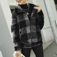 Amidoa Womens Fuzzy Fleece Tartan Jakna za sitnicu Flannel Plaid pune zip jakne kaput debele shaggy