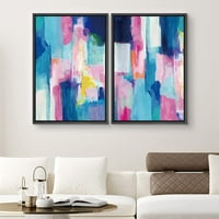 PIXONSINGIGN Framed Canvas Print Wall Art Set Pastel Plavi i ružičasti Boja blokovi Geometrijski oblici