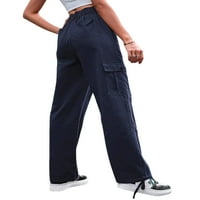 Luxplum ženske taktičke pantalone ravne široke noge teretni hlače Čvrsta boja jogger pantne casual dno dnevno nose tamno plave s