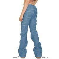 Xiuh vrećaste hlače Žene distribuirane bljeskalice traperice široke noge traper teretni hlače borbene traperice lanene hlače svijetlo plava xxxxl