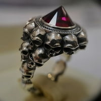 Ručno izrađeni srebrni prsten, muški lubanji brutalni prsten, poklon za njega