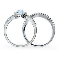 Sterling Silver Halo vjenčani prstenovi Blue Pear Cut Cubic cirkonijski CZ Split Shanken prsten za žene,