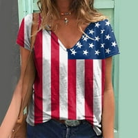 B91XZ opružni vrhovi za žene Dan nezavisnosti za žene Ispiši dnevne ljetne košulje za ženski spremnik za vrat na vrhu američkog ljetnih vrhova Plus veličine bijelih, veličina XL
