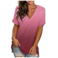 Lirclo ženska modna casual gradijent tiskana V-izrez kratki rukav labav majica vrhovi vino 4xl