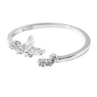 Heiheiup Dizajn čisti srebrni prsten leptir prsten od finog stila minđuša u trendi prstena za teen djevojke