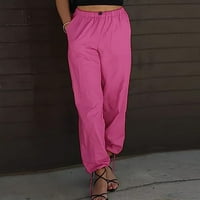 Echfiprom široke pantalone za noge za žene ružičaste čvrste casual duge hlače široke noge palazzo hlače