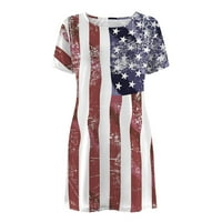 Ljetna haljina za Woemn American zastava tiskana posada s rukavama bez rukava na plaži Midi haljina