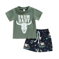 Rovga Boys Outfit Ljeto Kratko kravlje kravlje ploče Ispiši vrhove kratkih hlača Outfits Set za odjeću
